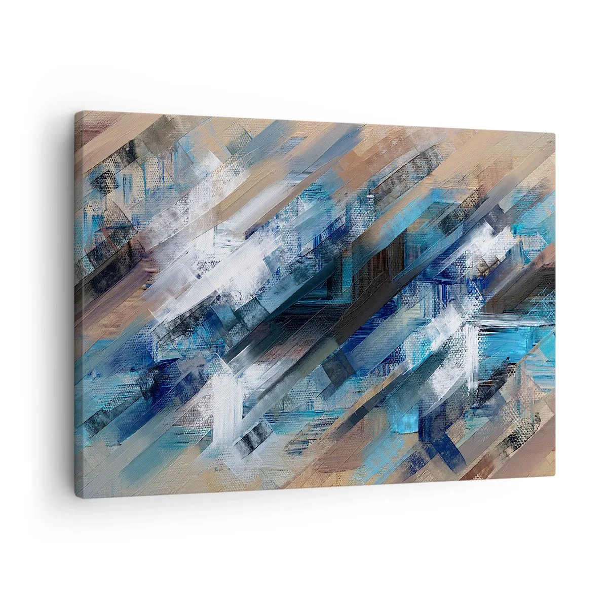 Canvas picture - Abstract composition with blue diagonal lines - 70x50cm - On the Blue Slant - Modern wall decoration for the living room and bedroom ARTTOR