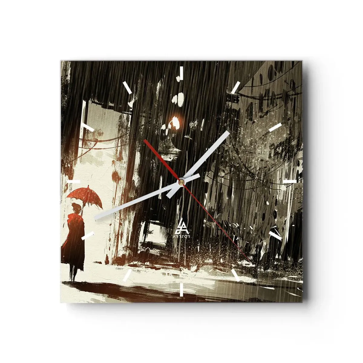 Wall clock - Clock on glass - Poetry of a Red Umbrella - 30x30 cm