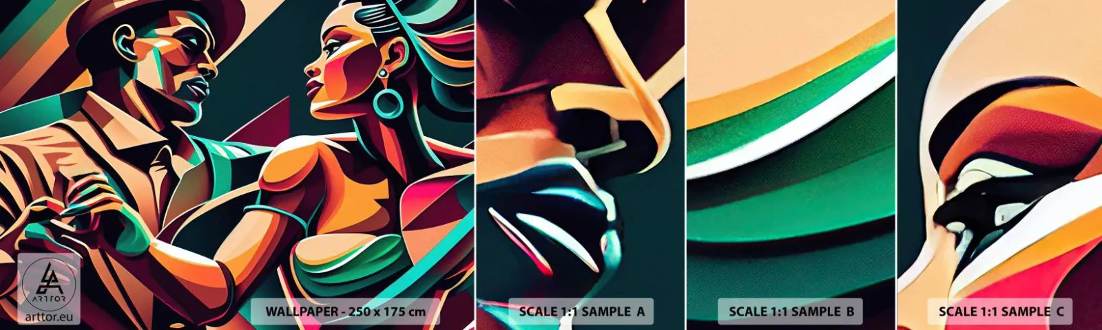 Photo Wallpaper Sample Self-Adhesive Deluxe Sticker - In a Heartbeat - Cubism, Couple, Dance - 100x30 cm