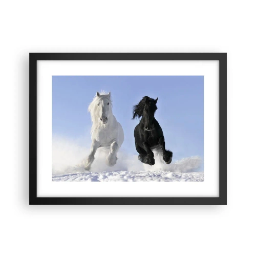 Poster in black frame - Black and White Gallop - 40x30 cm