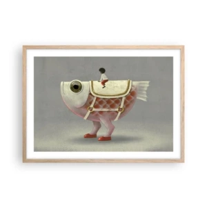 Poster in light oak frame - Fish Jockey - 70x50 cm