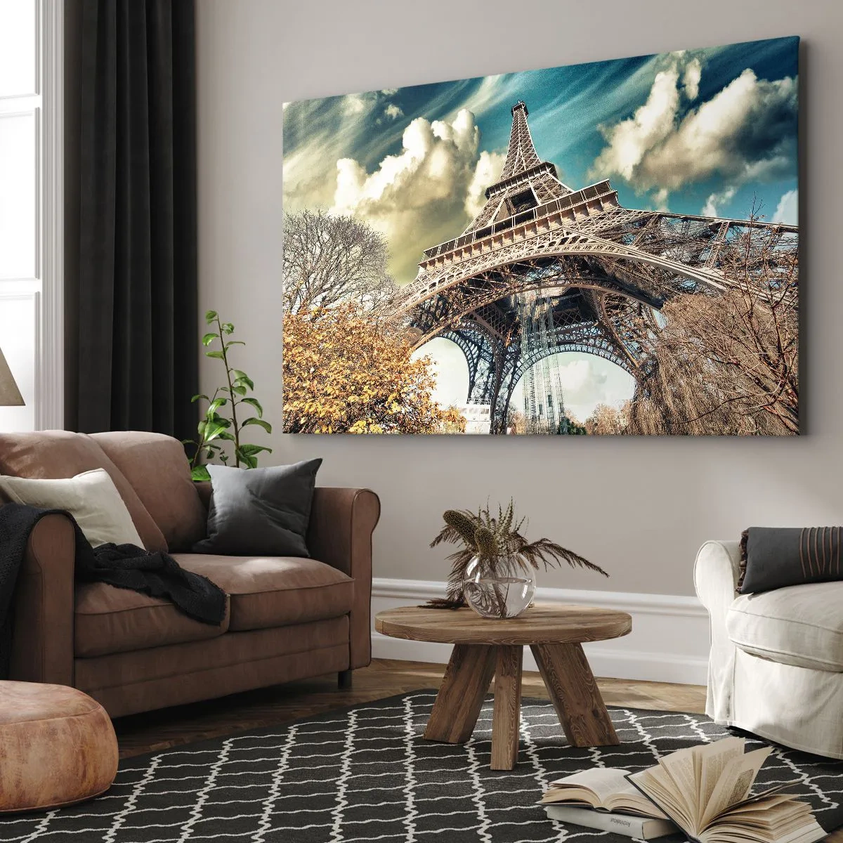 Canvas picture - The Eiffel Tower from below in an autumnal setting - 70x50cm - And in Autumn in Paris… - Modern wall decoration for the living room and bedroom ARTTOR