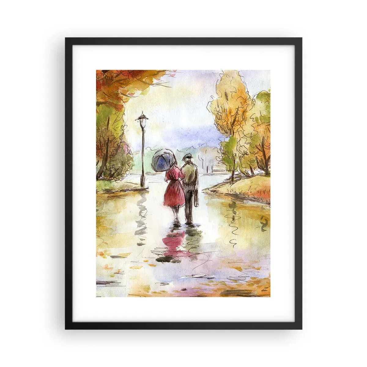Poster in black frame - Romantic Autumn in a Park - 40x50 cm
