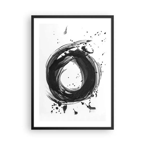 Poster in black frame - Black and white abstract circle with dynamic spots - 50x70cm - Whirl of Creation - Modern wall decoration for the living room and bedroom ARTTOR