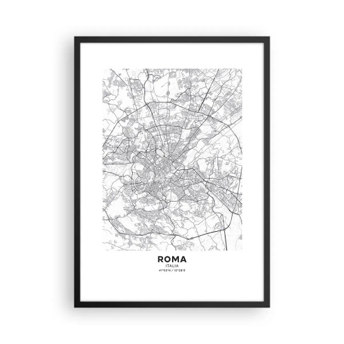 Poster in black frame - Black and white map of Rome with detailed streets and monuments - 50x70cm - Roman Circle - Modern wall decoration for the living room and bedroom ARTTOR