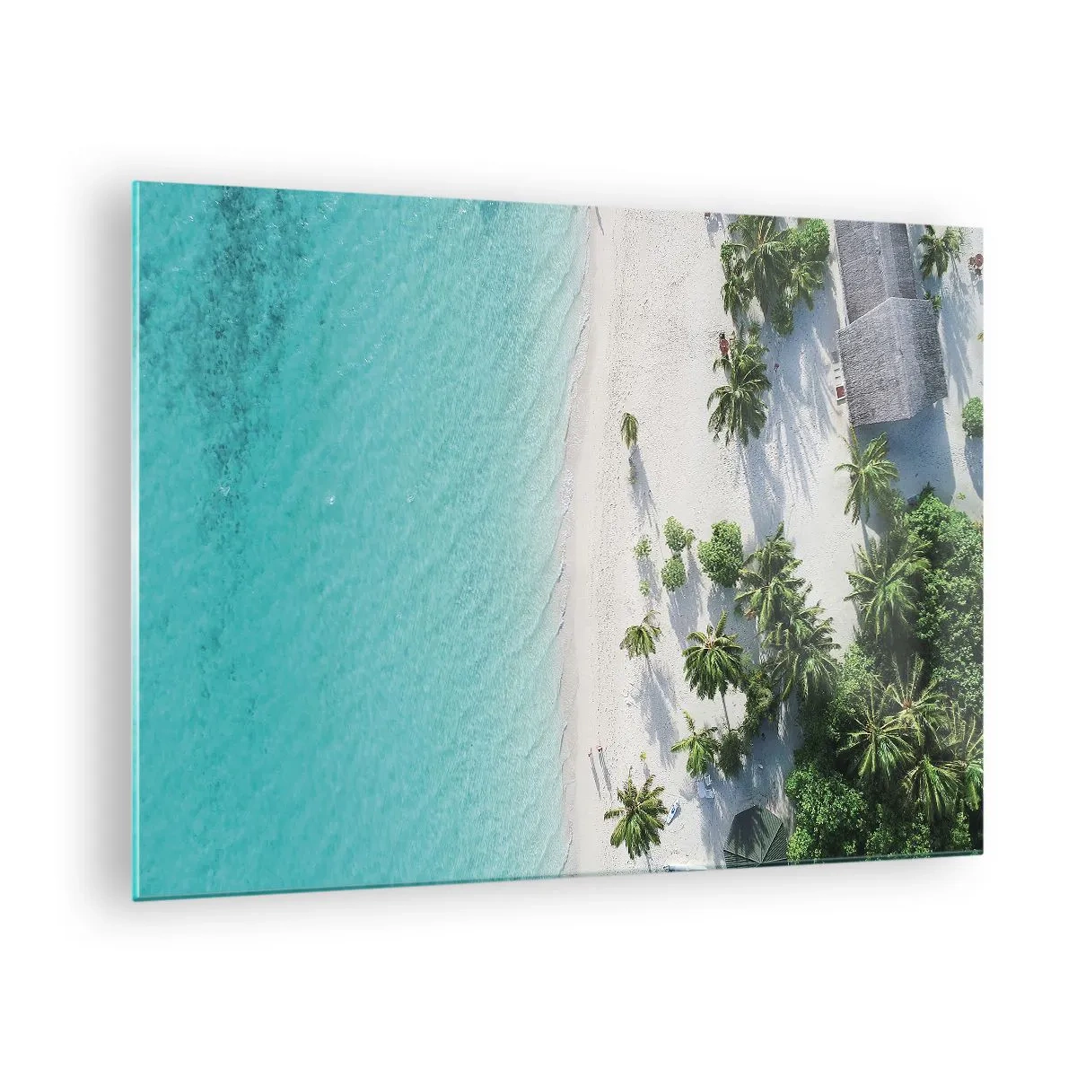 Glass picture - A bird's eye view of a tropical beach with palm trees and a turquoise sea - 70x50cm - Holidays in Paradise - Modern wall decoration for the living room and bedroom ARTTOR