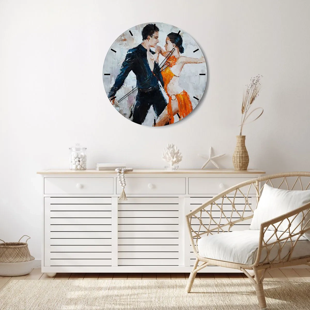 Wall clock - Clock on glass - A couple dancing to an intense rhythm with dynamic poses - 30x30cm - Dirty Dancing - Modern wall decoration for the living room, kitchen, and bedroom ARTTOR