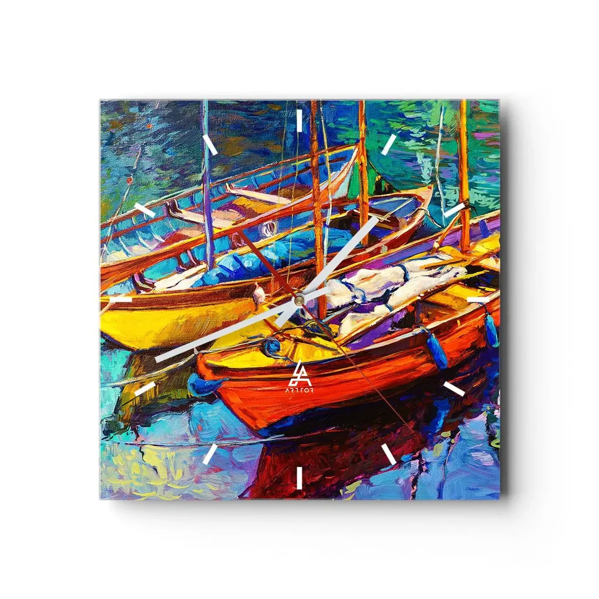 Wall clock - Clock on glass - On Water Thick with Colours - 30x30 cm