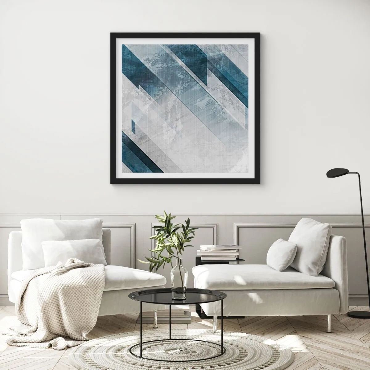 Poster in black frame - Spacial Composition - Movement of Greys - 40x40 cm