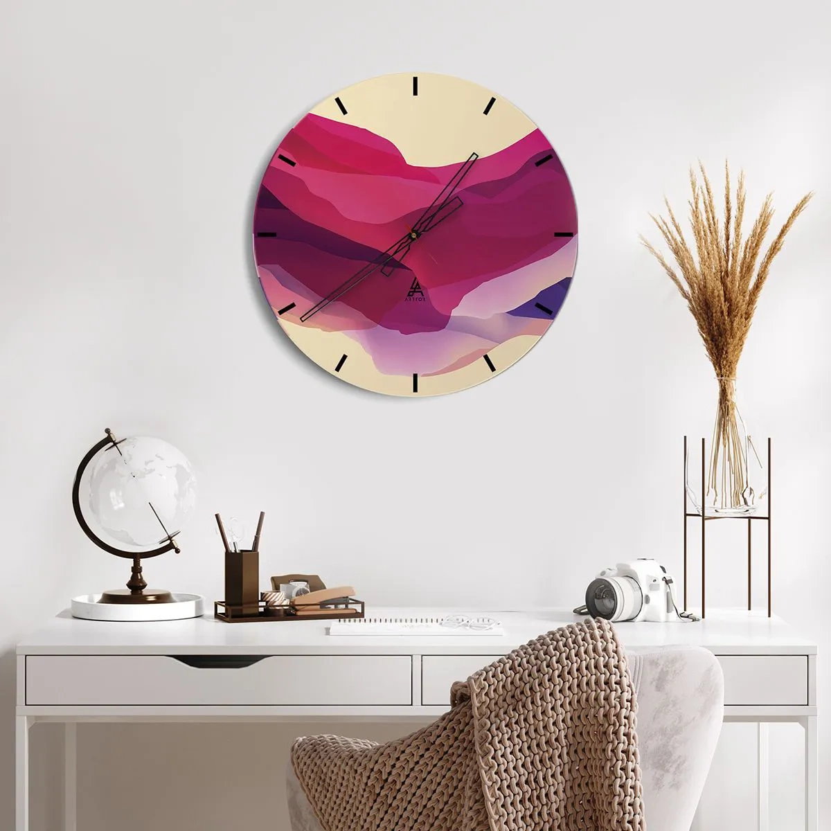 Wall clock - Clock on glass - Waves of Purple - 40x40 cm