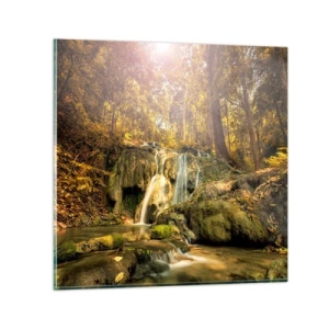 Glass picture - Forest Cascade in Green - 50x50 cm