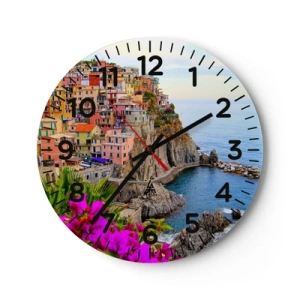 Wall clock - Clock on glass - Laughing City - 30x30 cm