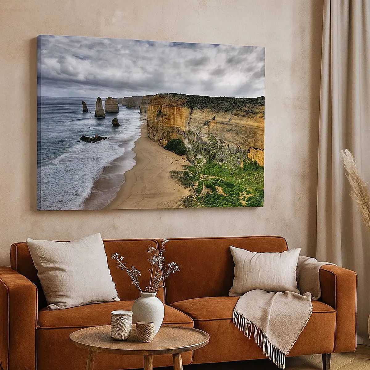 Canvas picture - Cliff coast with beach and rock formations - 70x50cm - Raw Beauty - Modern wall decoration for the living room and bedroom ARTTOR