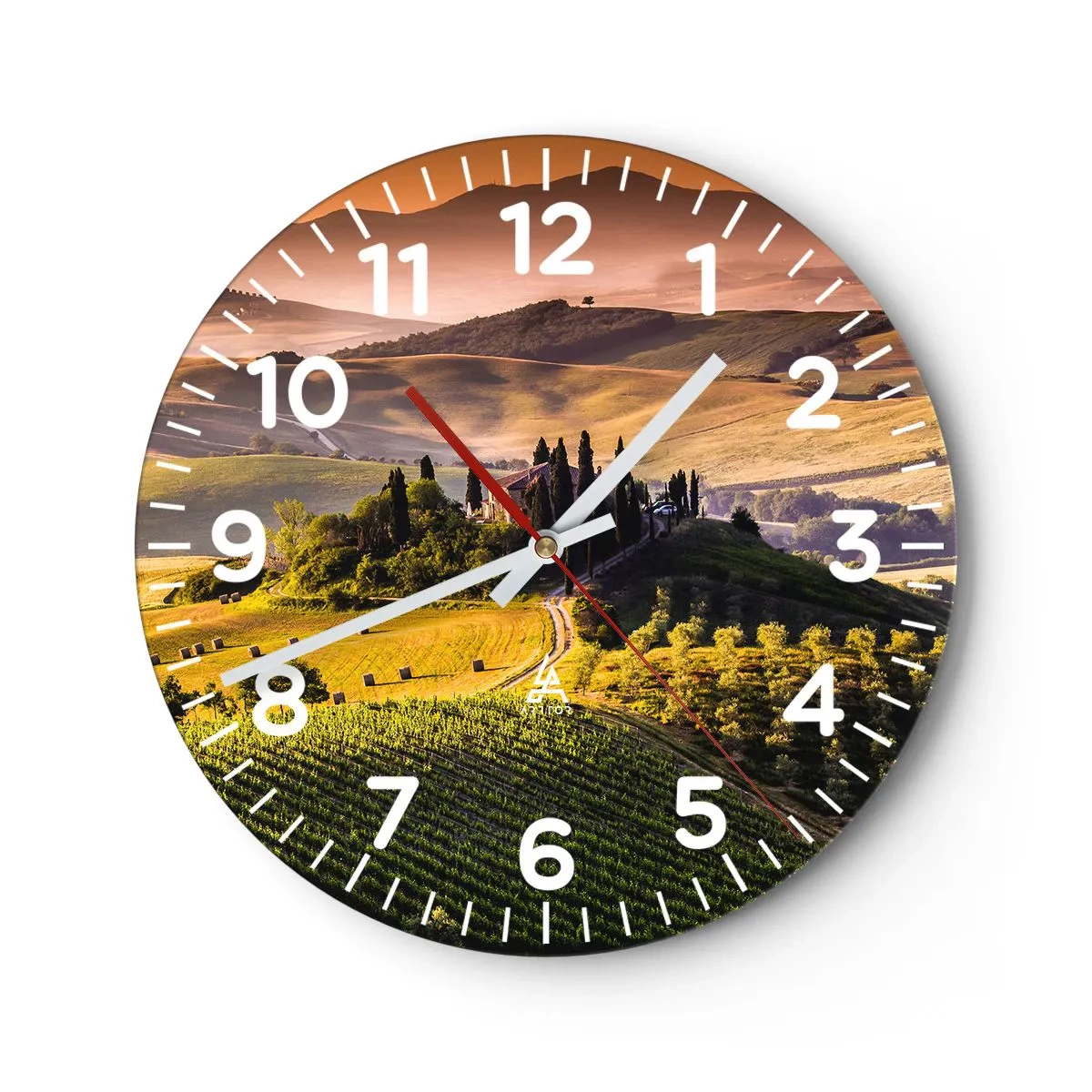 Wall clock - Clock on glass - Arcadia - Tuscan Landscape - 30x30 cm