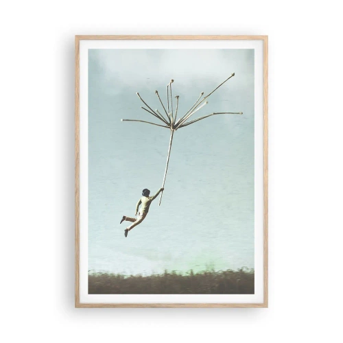 Poster in light oak frame - Kites, Dandelions, Wind - 70x100 cm