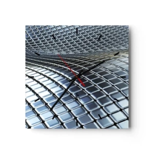 Wall clock - Clock on glass - Metallic Silver Wave - 40x40 cm