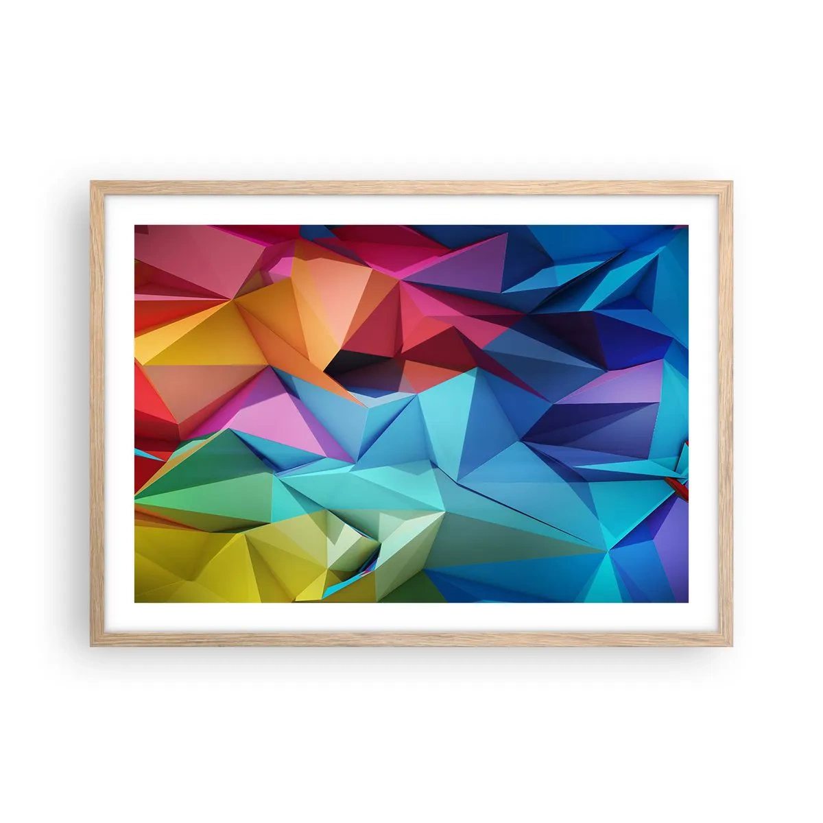 Poster in light oak frame - Rainbow Origami - 70x50 cm