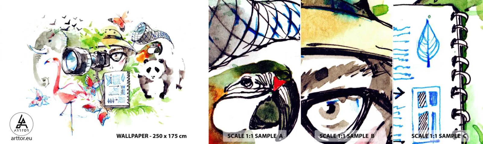 Photo Wallpaper Sample Self-Adhesive Deluxe Sticker - In Travelller's Lens - Abstraction, Animals, Photographer - 100x30 cm