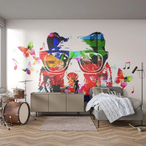 Self-Adhesive Photo Wallpaper Deluxe Sticker - I Like It! - Abstraction, Bear, Glasses - 350x256 cm