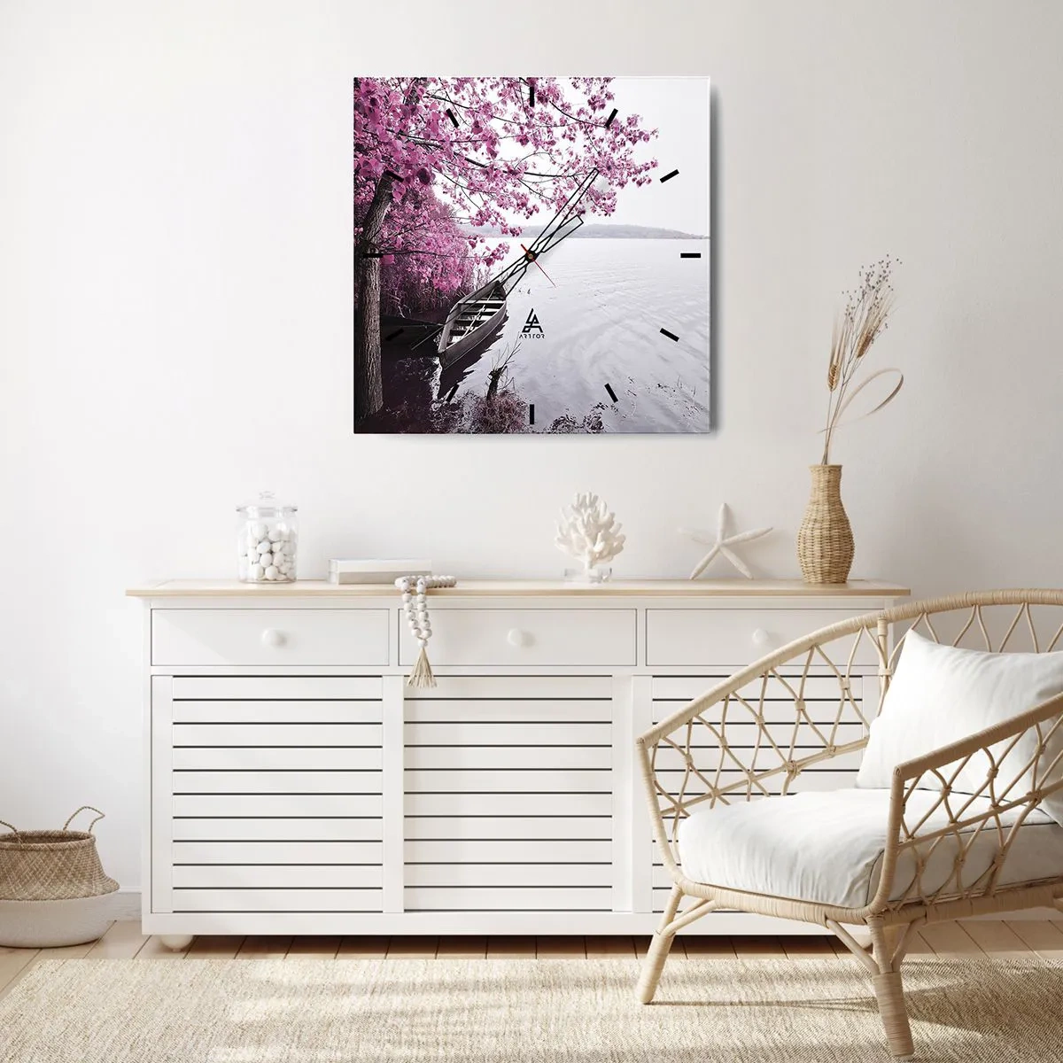 Wall clock - Clock on glass - In Pink Silence - 30x30 cm