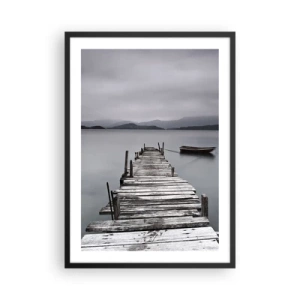Poster in black frame - An old pier with a boat on calm water - 50x70cm - Tomorrow You Can Go - Modern wall decoration for the living room and bedroom ARTTOR