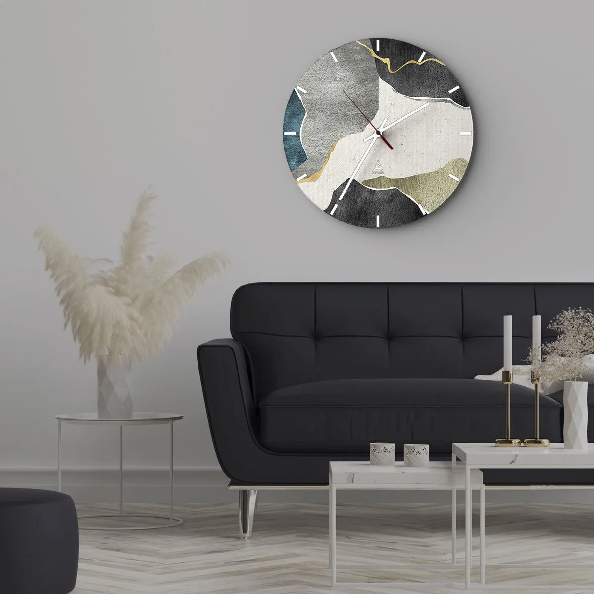 Wall clock - Clock on glass - Mosaic Composition with a Gold Thread - 30x30 cm