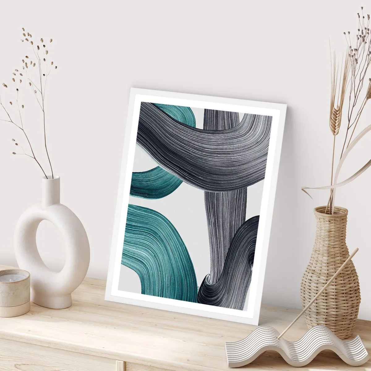 Poster in white frmae - Emerald and Black Trails - 70x100 cm