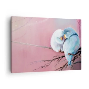 Canvas picture - Two birds in love on a branch on a pink background - 70x50cm - What Can We Add? - Modern wall decoration for the living room and bedroom ARTTOR