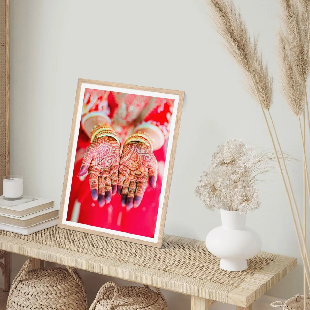 Poster in light oak frame - Readt to Catch Happiness - 50x70 cm