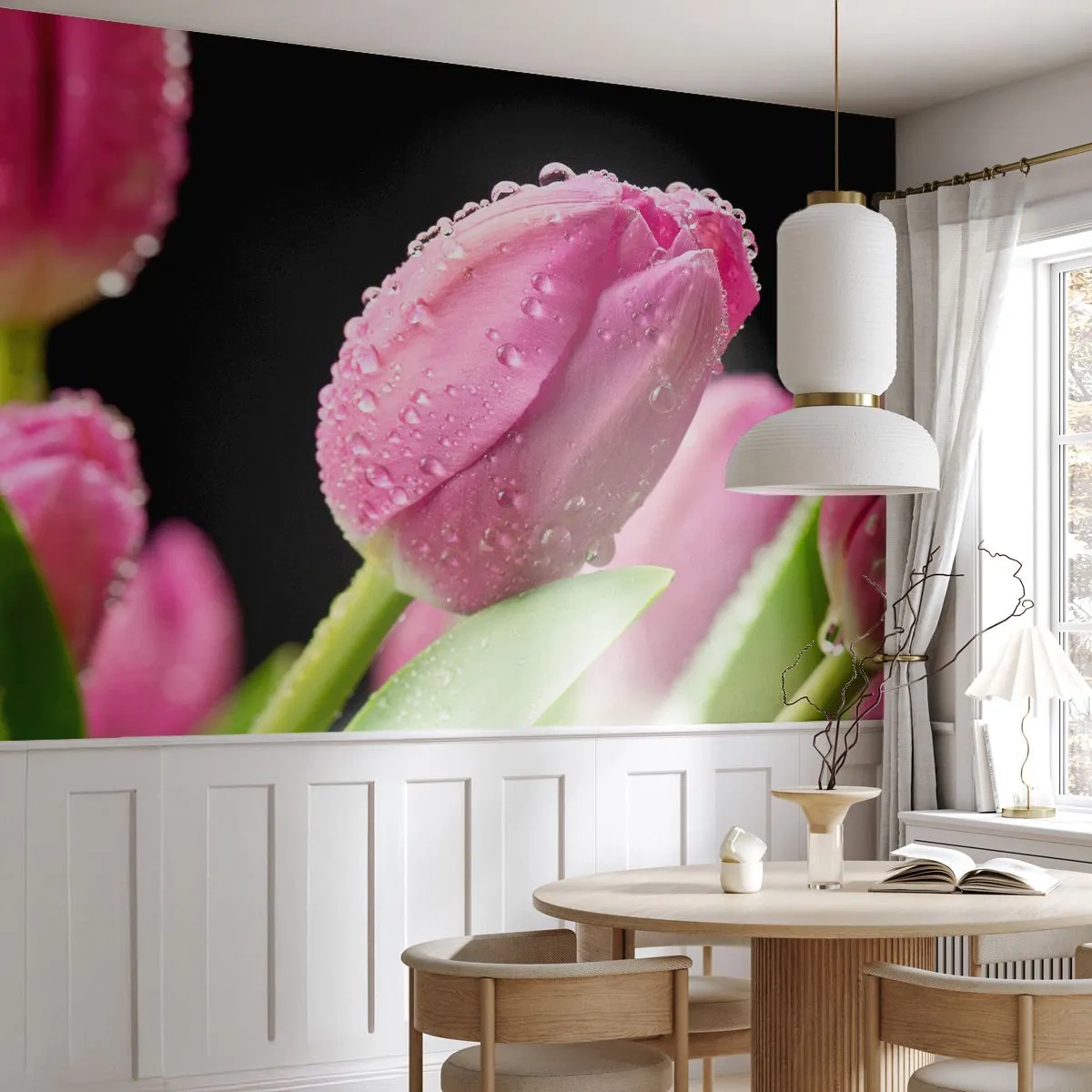 Photo Wallpaper Premium Sand - Lilac Dream in a Dew - Flowers, Tulips, Bouquet of flowers - 450x315 cm