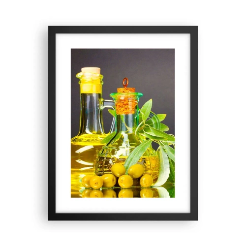 Poster in black frame - Still Life with Olives and Olive Oil - 30x40 cm