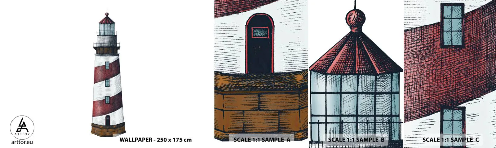 Photo Wallpaper Sample Standard Eco - Always on Guard - Lighthouse, Nautical, Seaside - 100x30 cm