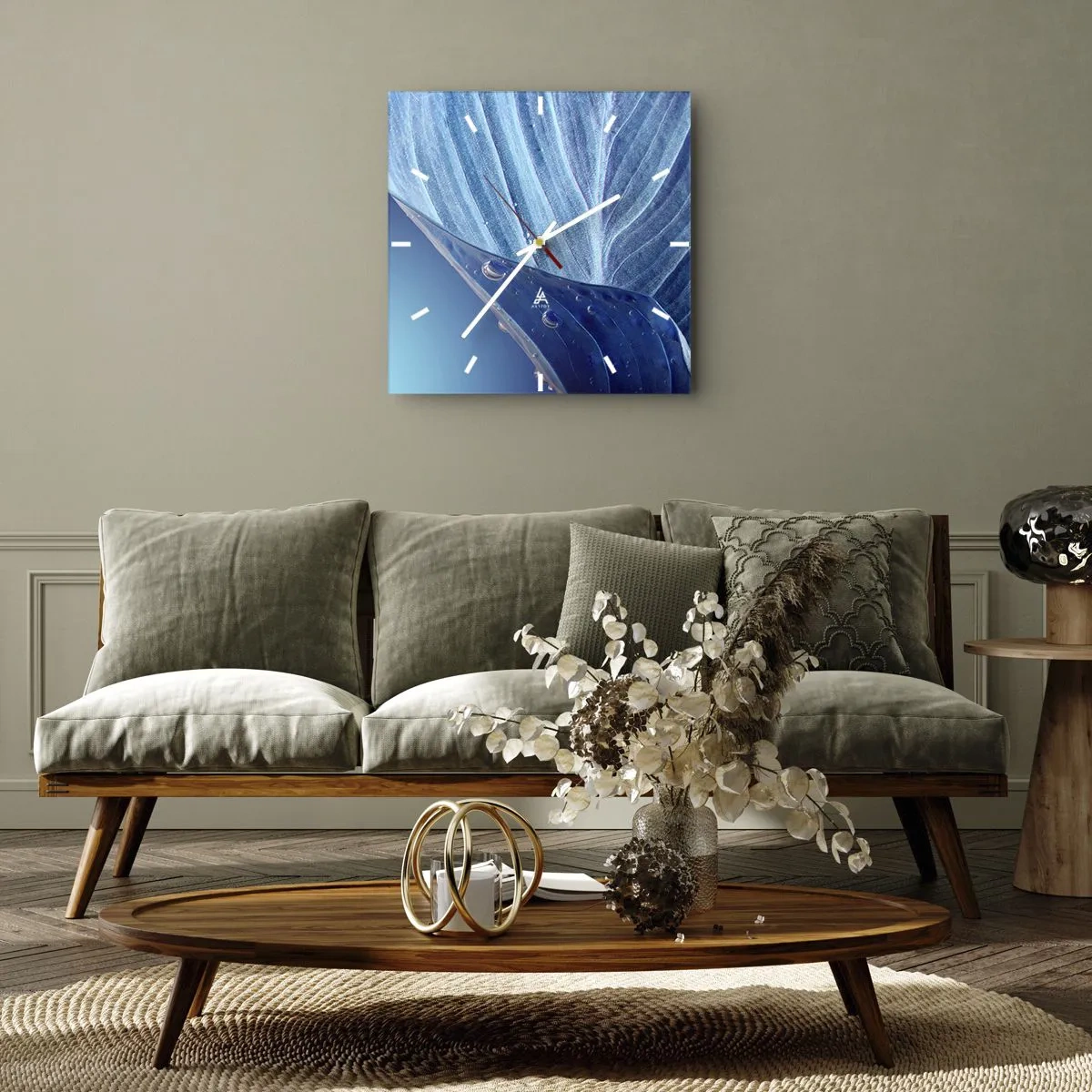 Wall clock - Clock on glass - Hidden Drops of Blue - 30x30 cm