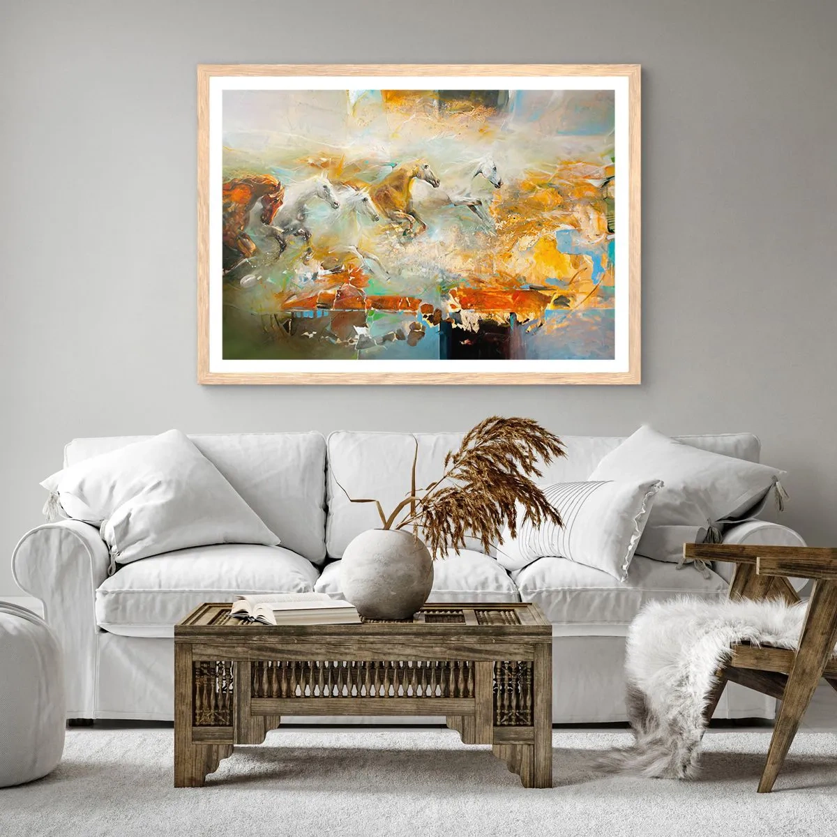 Poster in light oak frame - Gallopping through the World - 91x61 cm