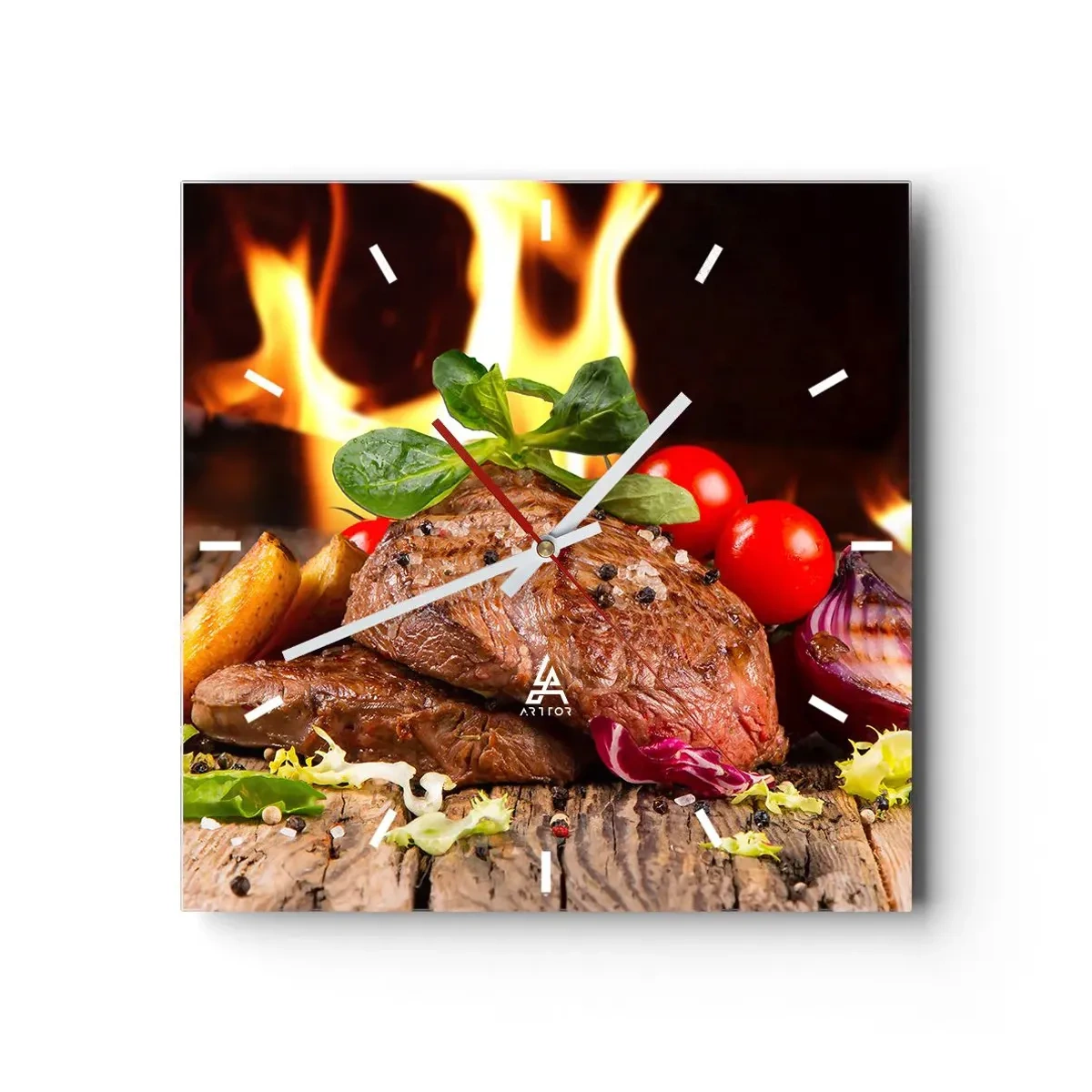 Wall clock - Clock on glass - Smokey Barbecue - 30x30 cm