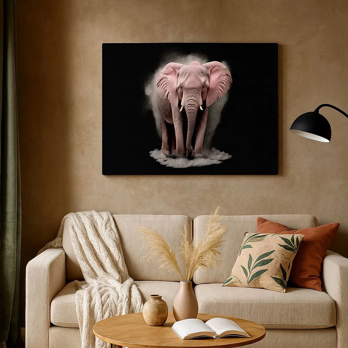 Canvas picture - An artistic take on a pink elephant on a black background - 70x50cm - Don't Think About a Pink Elephant! - Modern wall decoration for the living room and bedroom ARTTOR