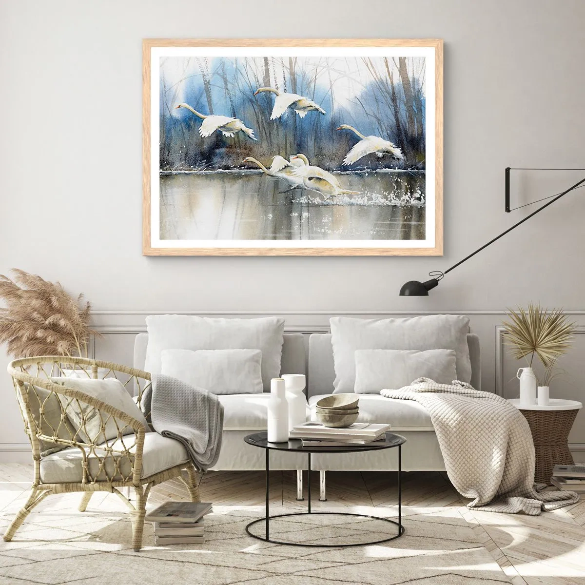 Poster in light oak frame - Like in a Fairy Tale about Wild Swans - 100x70 cm