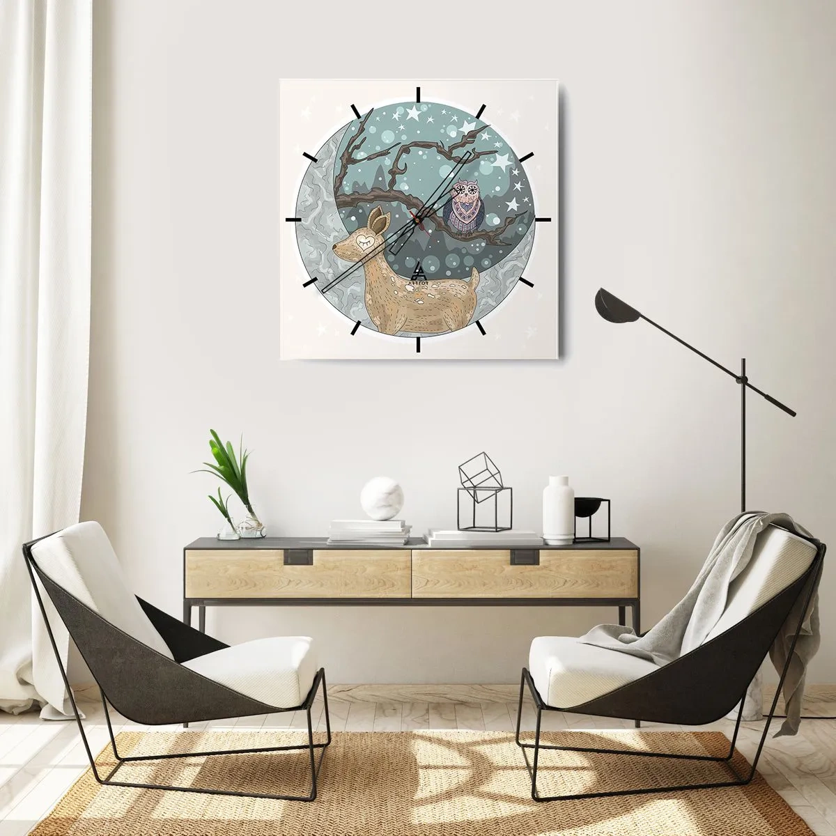 Wall clock - Clock on glass - Fairytale Night in a Forest - 40x40 cm