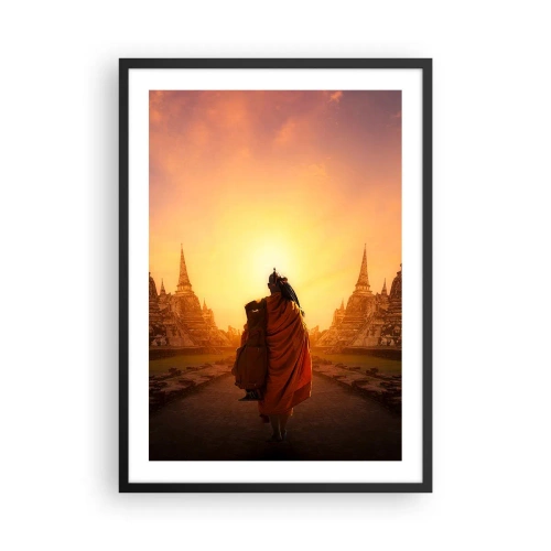 Poster in black frame - A Buddhist monk in the rays of the rising sun - 50x70cm - In Peace through Eternity - Modern wall decoration for the living room and bedroom ARTTOR
