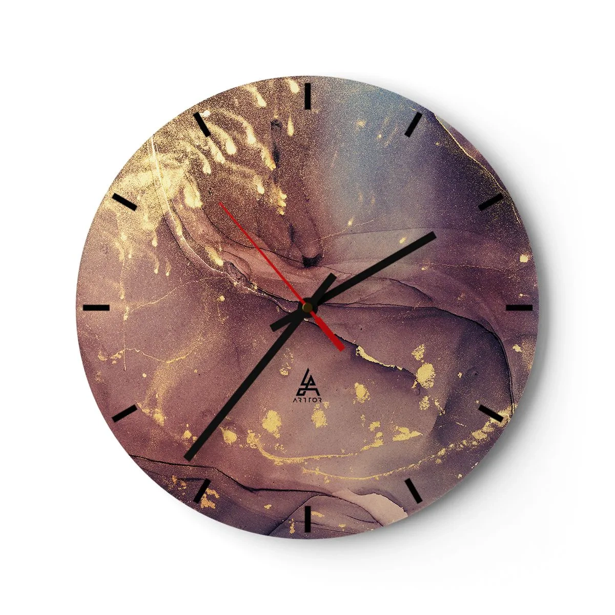 Wall clock - Clock on glass - Abstract composition with texture and gold accents - 30x30cm - Matter and Spirit - Modern wall decoration for the living room, kitchen, and bedroom ARTTOR