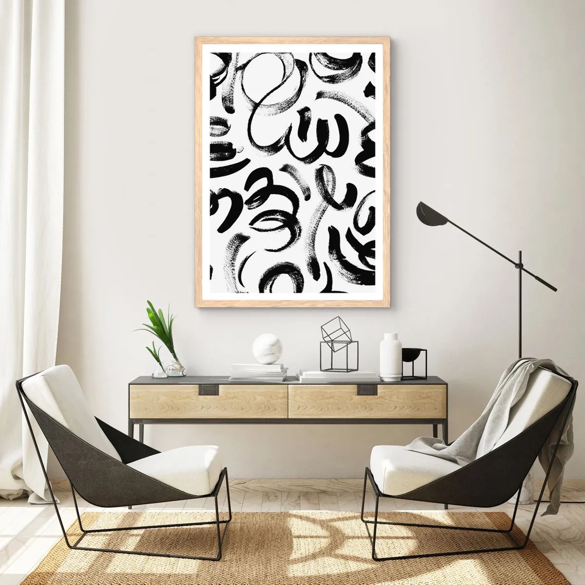 Poster in light oak frame - Black on White - 40x50 cm