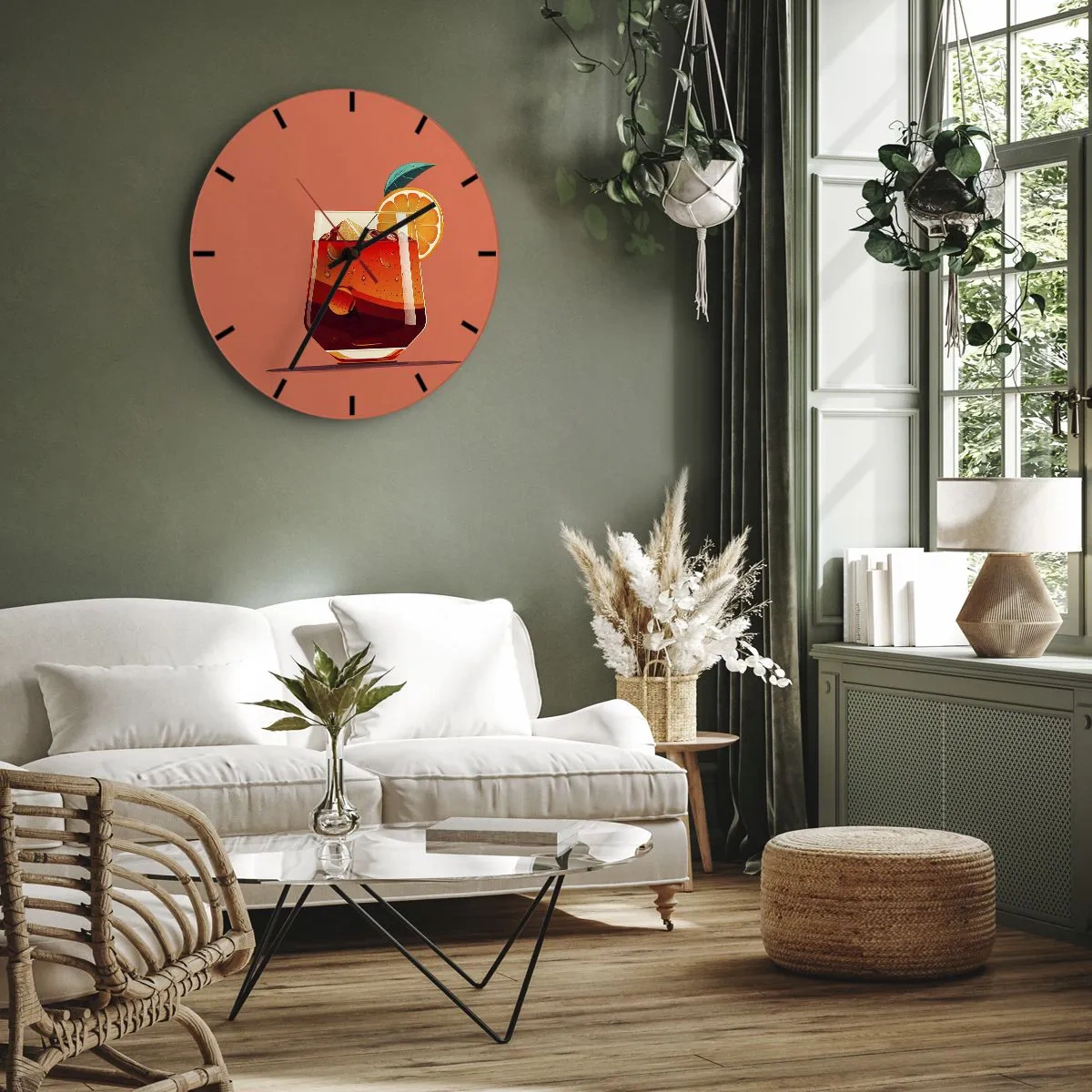 Wall clock - Clock on glass - A glass of summer drink with an orange slice and ice - 30x30cm - Summer Refreshment - Modern wall decoration for the living room, kitchen, and bedroom ARTTOR