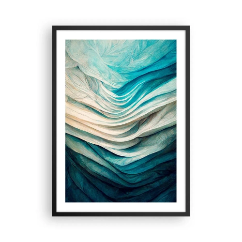 Poster in black frame - Abstract composition of waves in shades of blue and beige - 50x70cm - Blue Insatiability - Modern wall decoration for the living room and bedroom ARTTOR