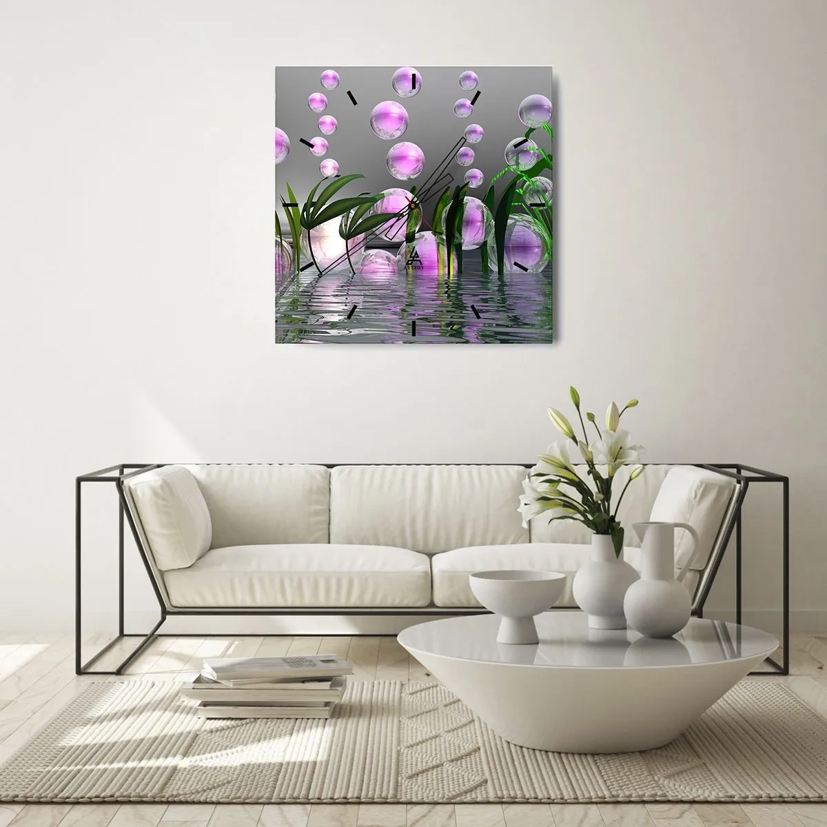 Wall clock - Clock on glass - Reflexive Composition of Lightness and Life - 30x30 cm