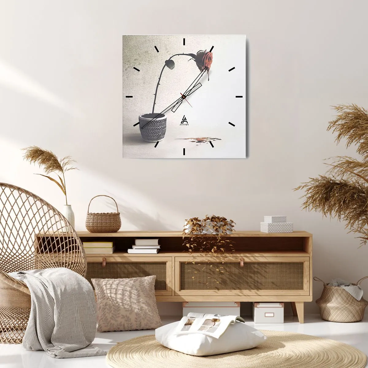 Wall clock - Clock on glass - Rosa Dolorosa - 30x30 cm