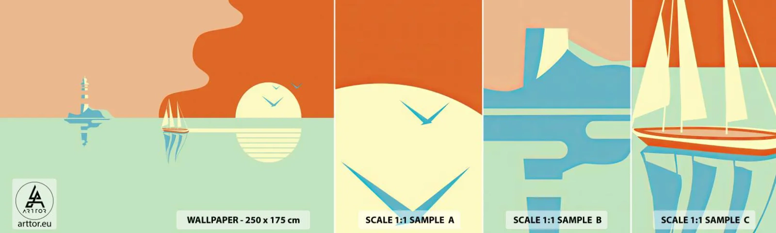 Photo Wallpaper Sample Standard Eco - Ideal Sea Landscape - Abstraction, Sailing ship, Lantern - 100x30 cm