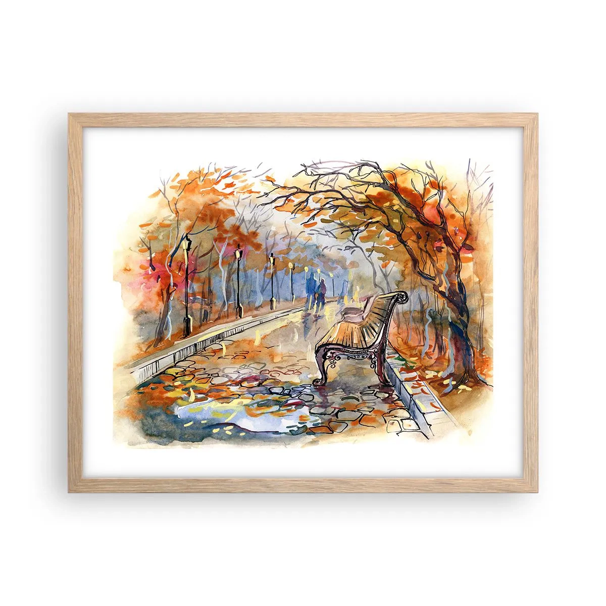 Poster in light oak frame - Walking together into Autumn - 50x40 cm