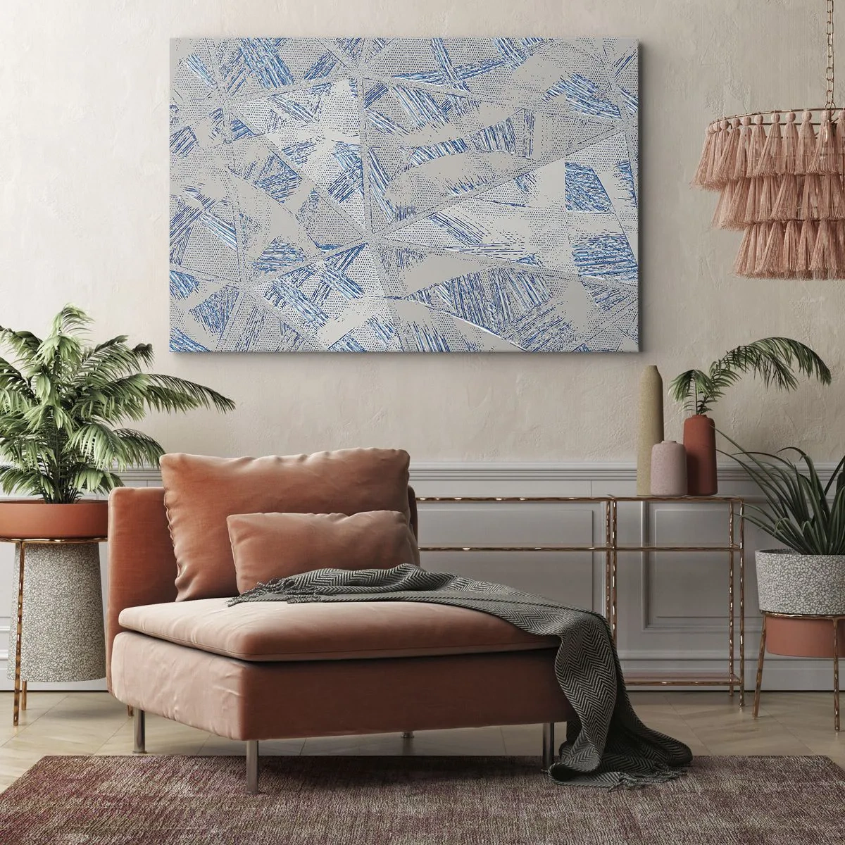 Canvas picture - Geometric patterns in shades of blue and gray - 70x50cm - In Blue and Grey Maze - Modern wall decoration for the living room and bedroom ARTTOR