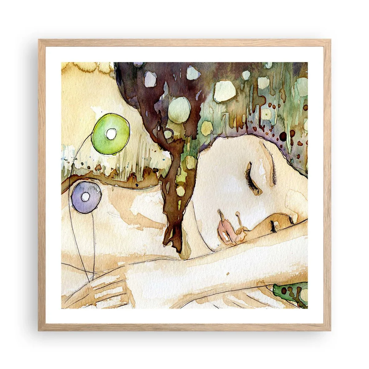 Poster in light oak frame - Emerald and Violet Dream - 60x60 cm