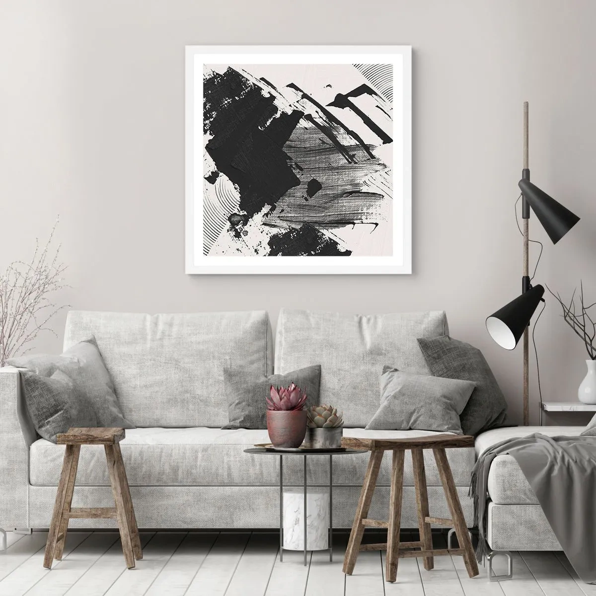 Poster in white frmae - Abstract - Expression of Black - 30x30 cm